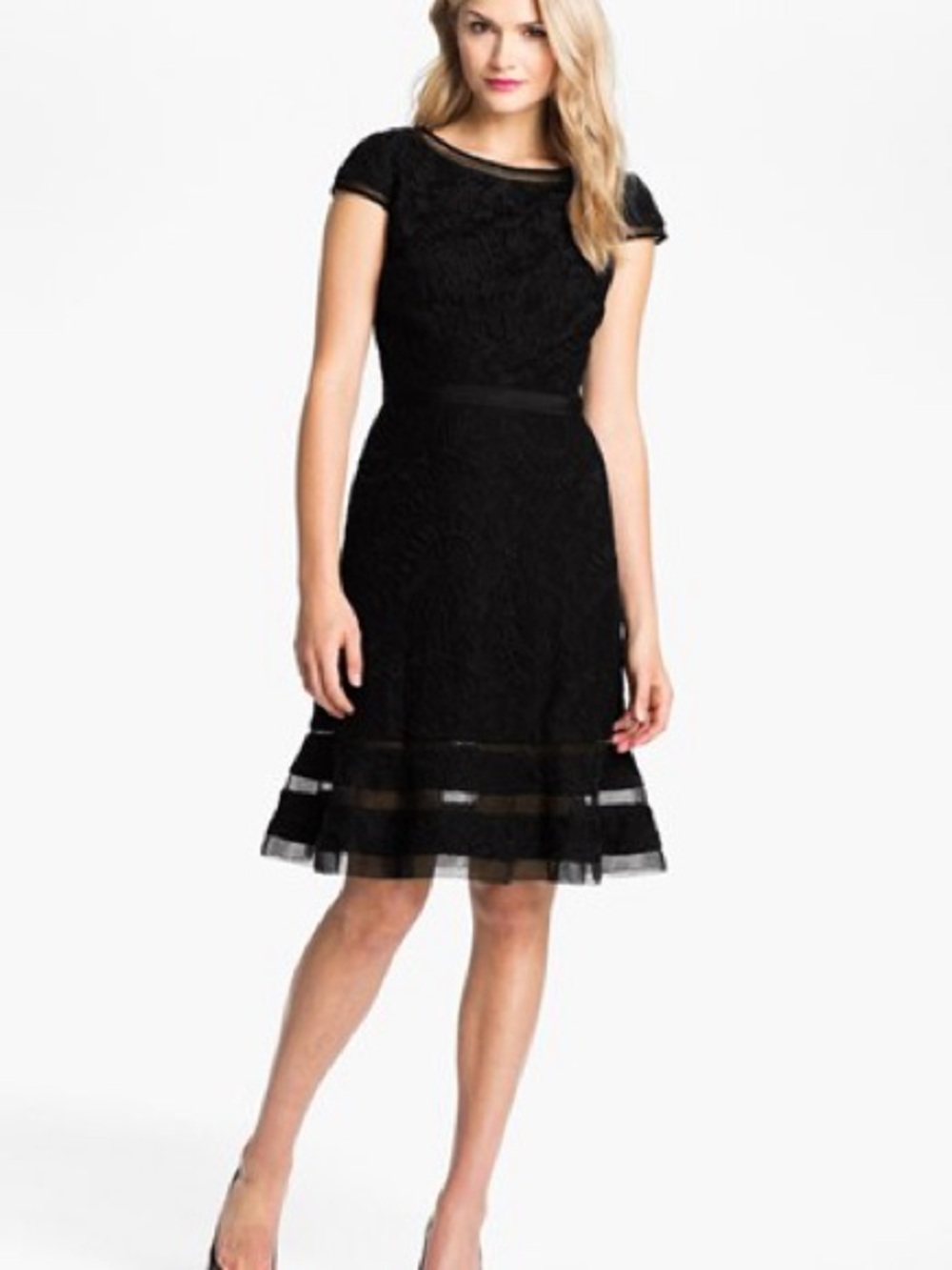 Adrianna Papell Classic Black Lace Fit-and-Flare Dress